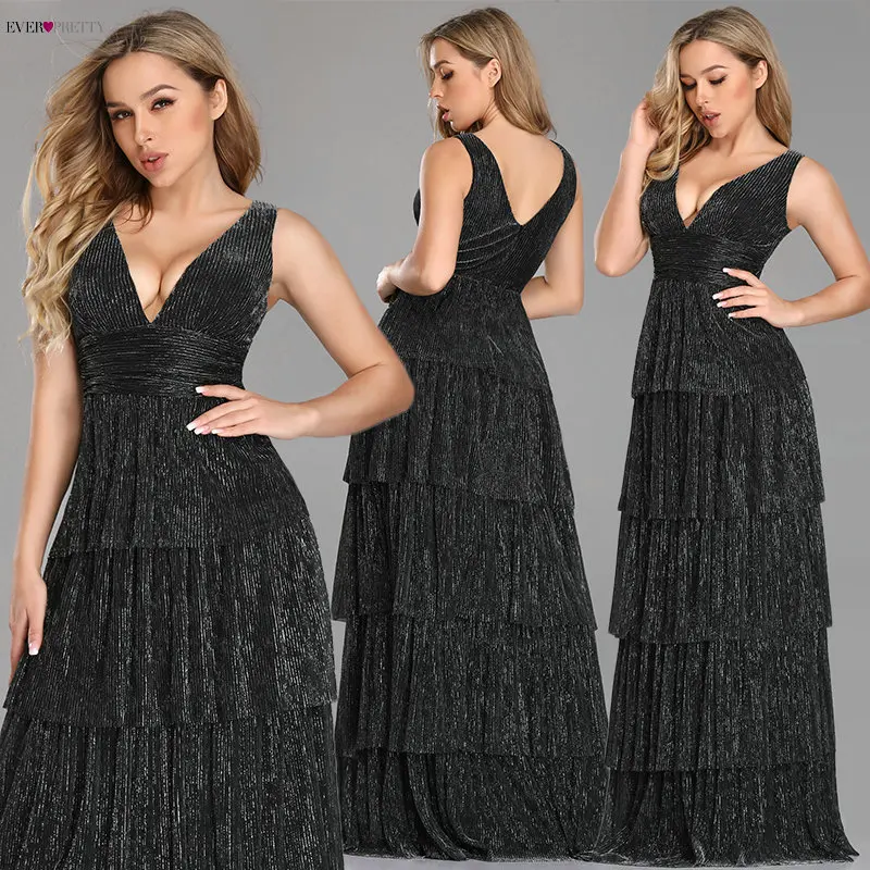 Robe De Soiree Ever красивые сексуальные трапециевидные вечерние платья с v-образным вырезом без рукавов и оборками Длинные Новое поступление свадебные вечерние платья для гостей