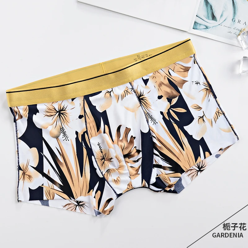 21 IYUNYI Для мужчин нижнее белье Летние трусы-боксеры из Ice Silk шорты Для мужчин Повседневное модные с цветочным принтом трусы Бесшовные Мужские трусы - Цвет: 21