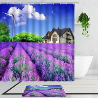 romantic lavender shower curtains arched door butterfly flower plant rabbit meadow bathroom curtain set non slip bath mat carpet