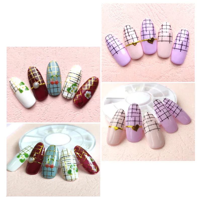 HNUIX золотые стикеры 3D на ногти Nail Art геометрические наклейки DIY кривые полосы