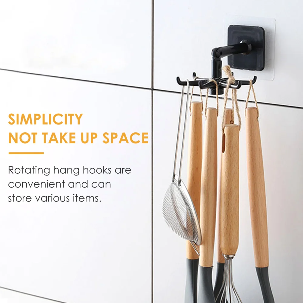 

1 Set 4Pcs Drilling Storage Hooks Multipurpose Rotating Hooks (Black)