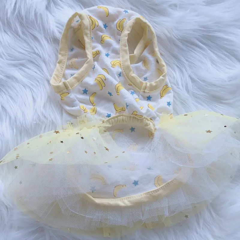 Одежда для собак платье принцессы летнее с принтом бананов и ананасов Тюлевое