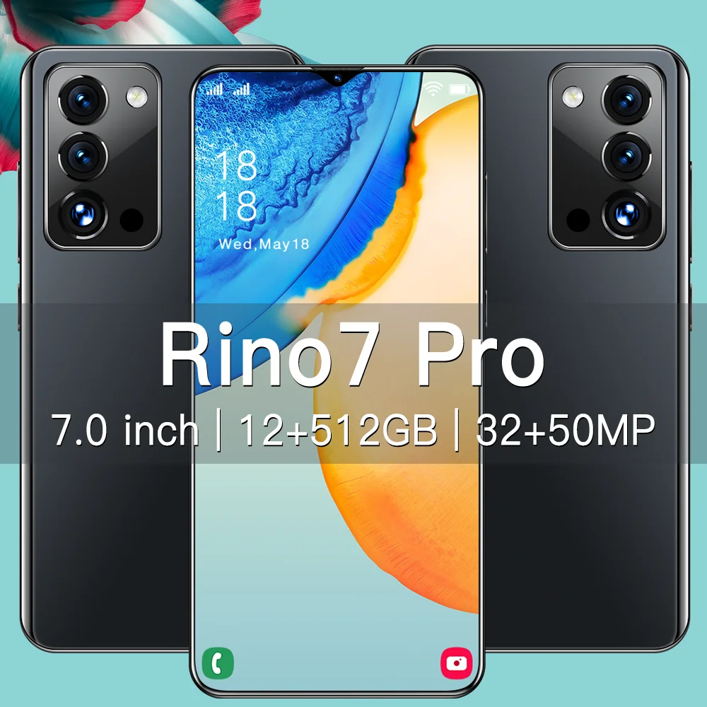 

2021 Global Version Smartphone New Rino7 Pro 7.0Inch 12+512GB Android10 Deca Core 5G 6800mAh 32+50MP MTK6899 Telephone Celulares
