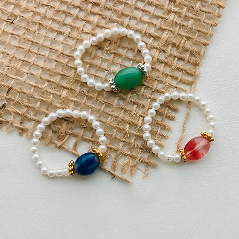 Женские кольца с имитацией жемчуга регулируемые ручной работы из натурального