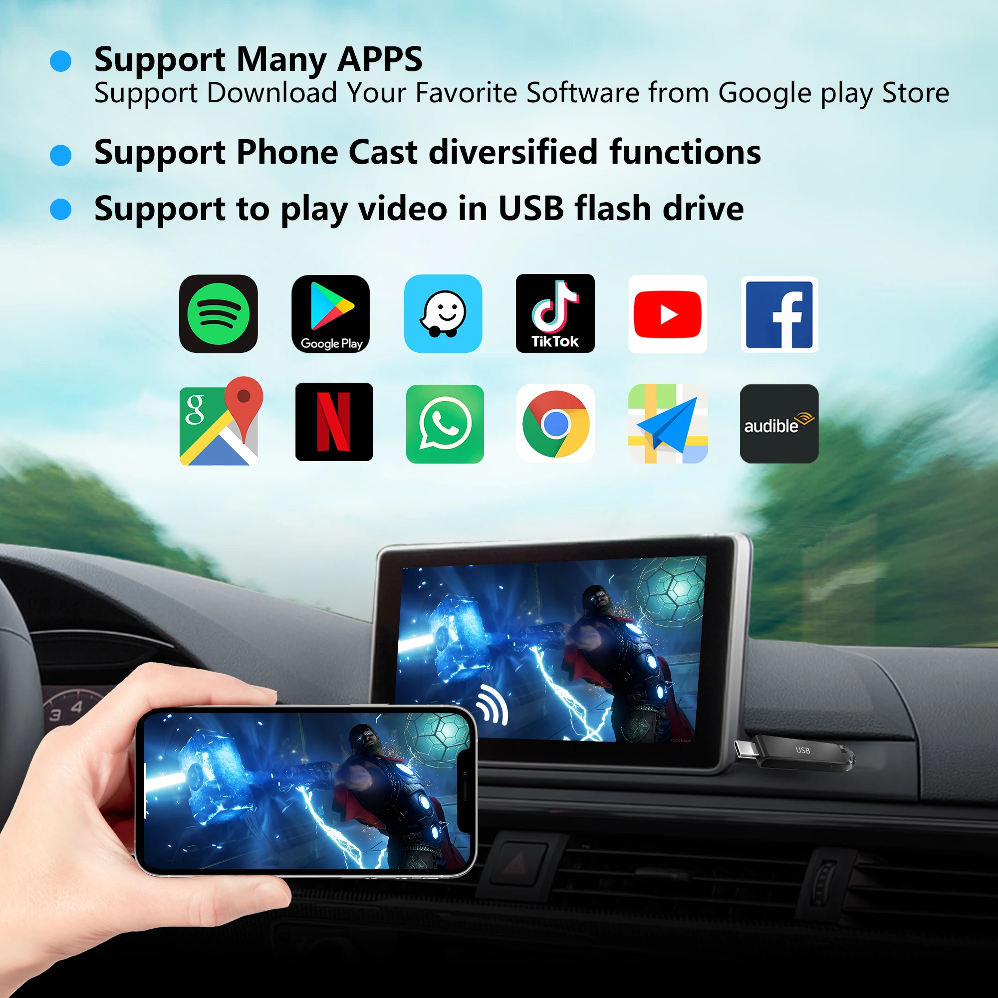 U2-Smart CarPlay AI коробка 4 ядра Гб + 32 ГБ Android Carplay адаптер мультимедийный плеер Зеркало