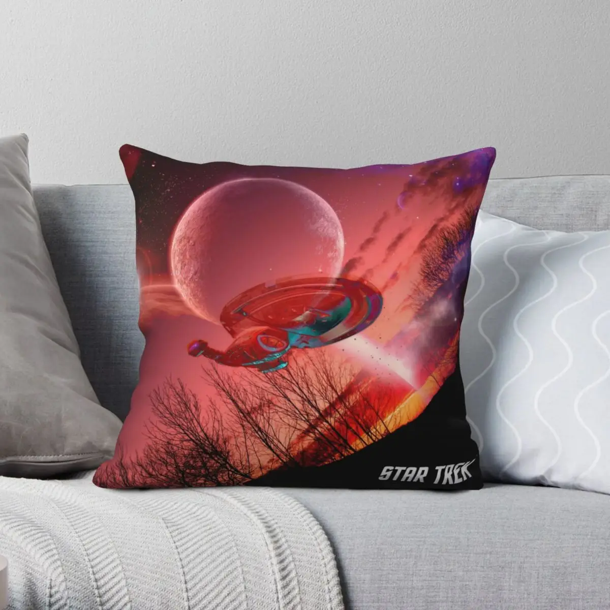 

Квадратный чехол для подушки Star Trek с космическим кораблем, полиэстеровый льняной бархатный чехол с узором на молнии, декоративный чехол для...