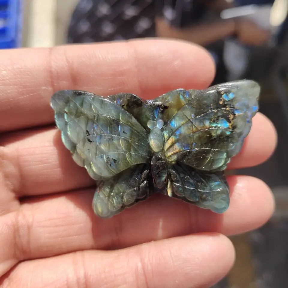 

1pcs Beautiful crystal carvings natural hand-carved labradorite stone butterfly
