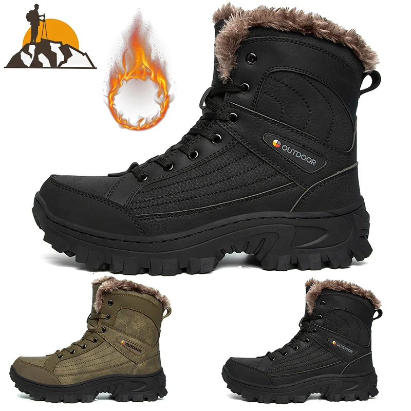 

2021 Winter Snow Boots Men's Waterproof Leather Sports Shoes Plus Cotton Warm Men's Boots Outdoor Non-Slip Hiking Boots 40-48