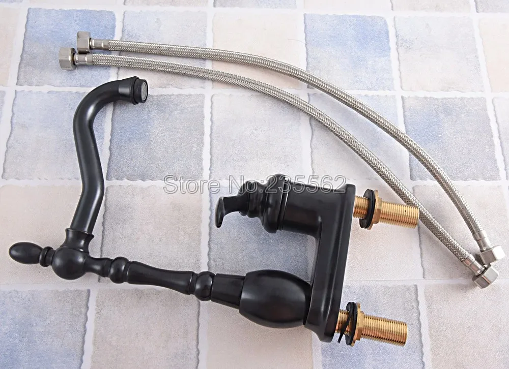

Black Oil Rubbed Brass Two Holes Basin Kitchen Bathroom Vanity Sink 4" Centerset Lavatory Faucet Mixer Tap Lsf831