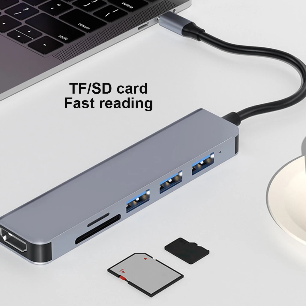 

USB Hub 6in1 Ports Desktop Card Reader Splitter Docking Station Portable Travel Adapter Expander Replacement for Macbook