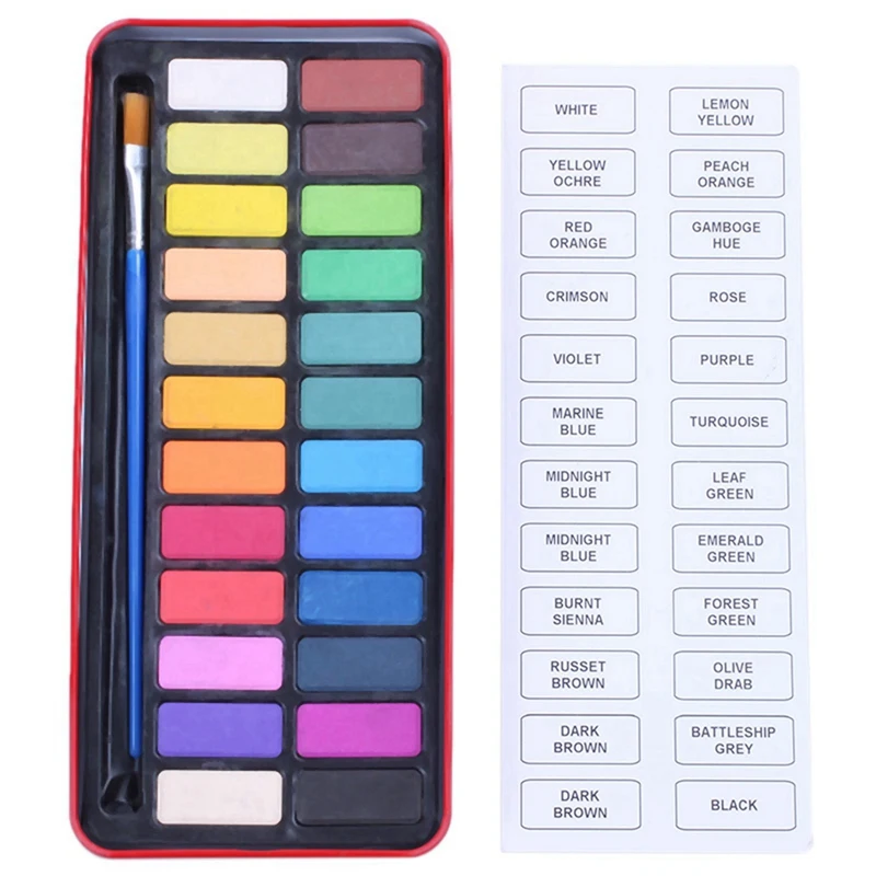24 Colors Solid Watercolor Paint Pigments Tablet Set &amp 3x Translucent White Pen Storage Holder 12 Compartments (White) | Канцтовары