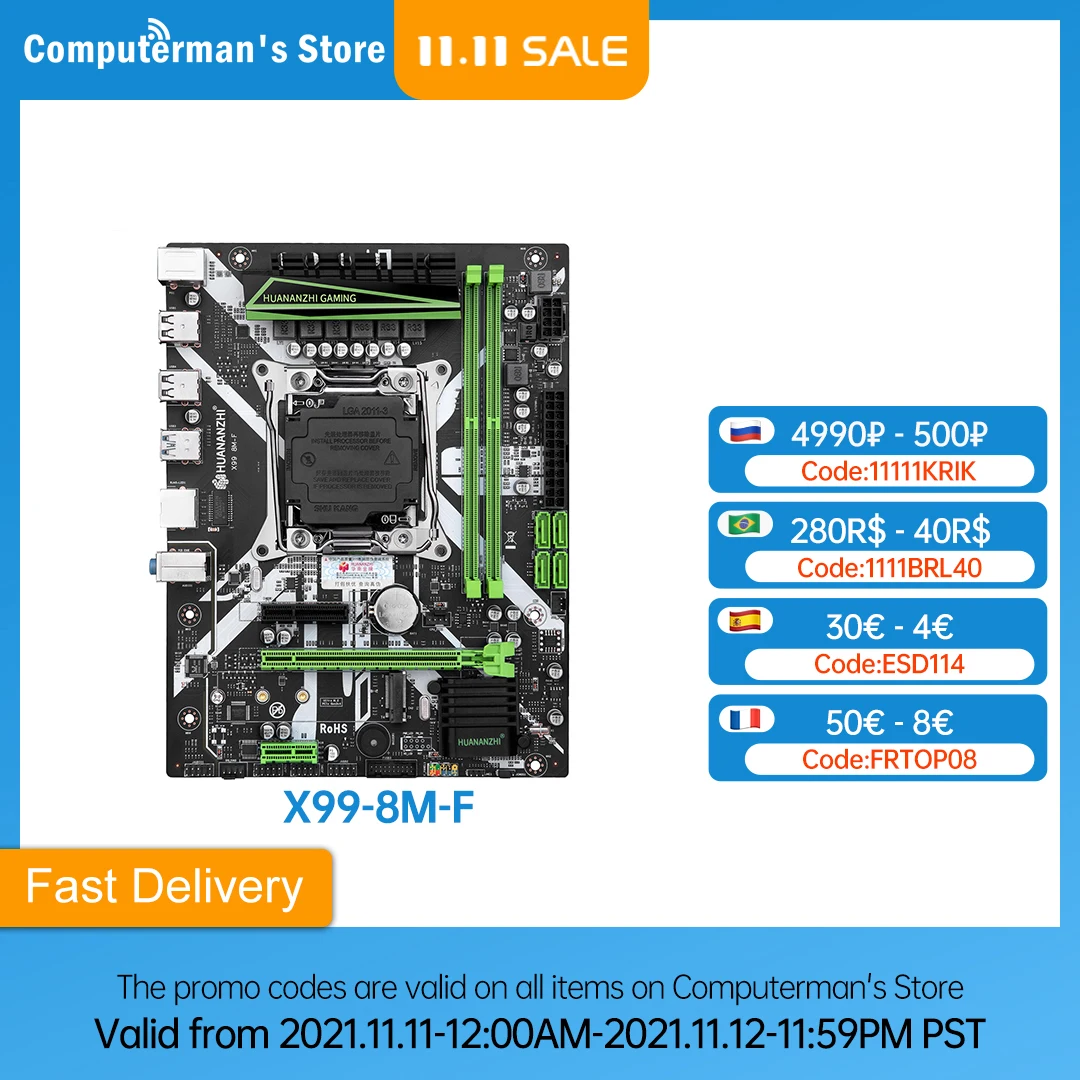 HUANANZHI-placa base X99 8M F X99, Intel XEON E5, LGA2011-3, todas las Series, DDR4, RECC, memoria de NON-ECC, NVME, USB, SATA, estación de trabajo para servidor