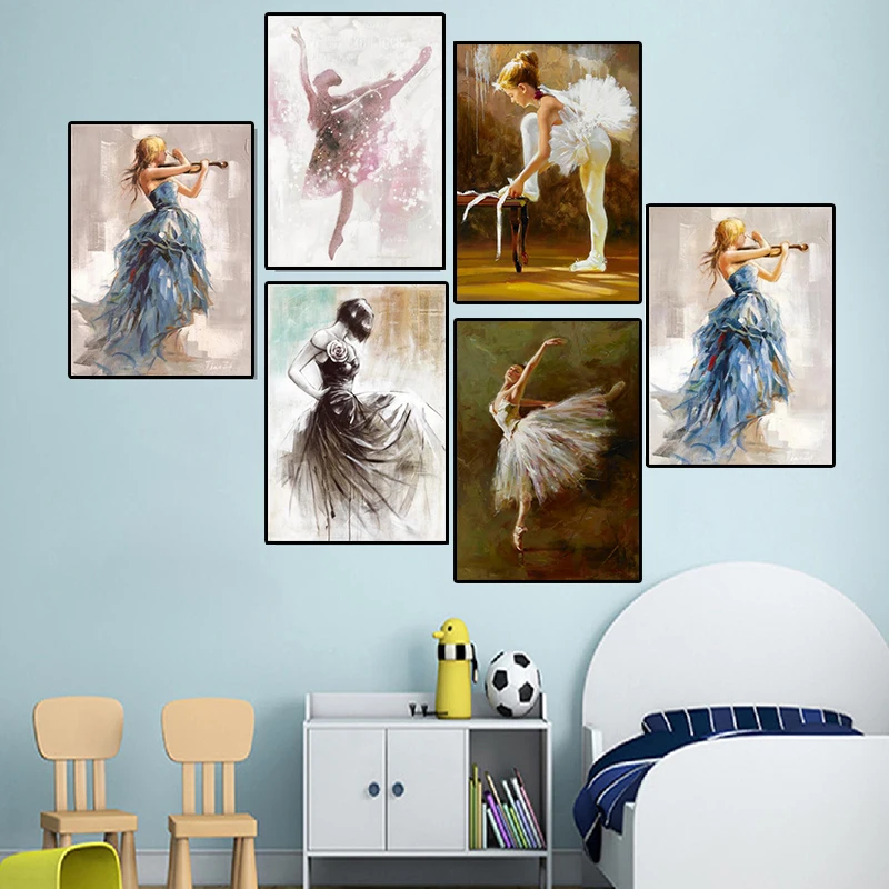 

Modern Ballet Girl Portrait Canvas Painting Playing Piano Girl Posters and Prints Abstract Graffiti Wall Art Bedroom Home Decor