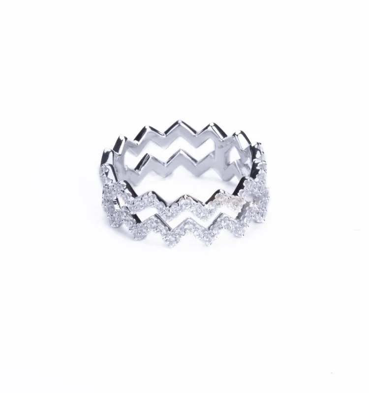 

fashion Crystal Wave Ring Popular Simple Female Double Layer Geometric Women Rings Factory Direct Sales Zk30