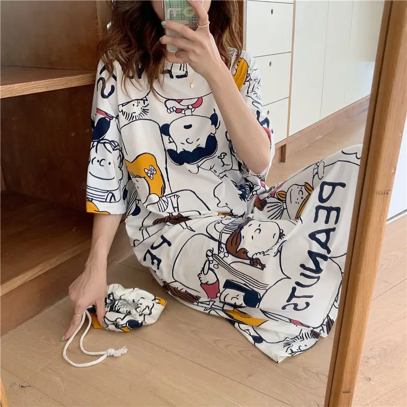 Summer Nightdress Women's Net Red Hot Home Clothes Thin Short Sleeve Pajamas Big Size Loose Cartoon Pregnant Women