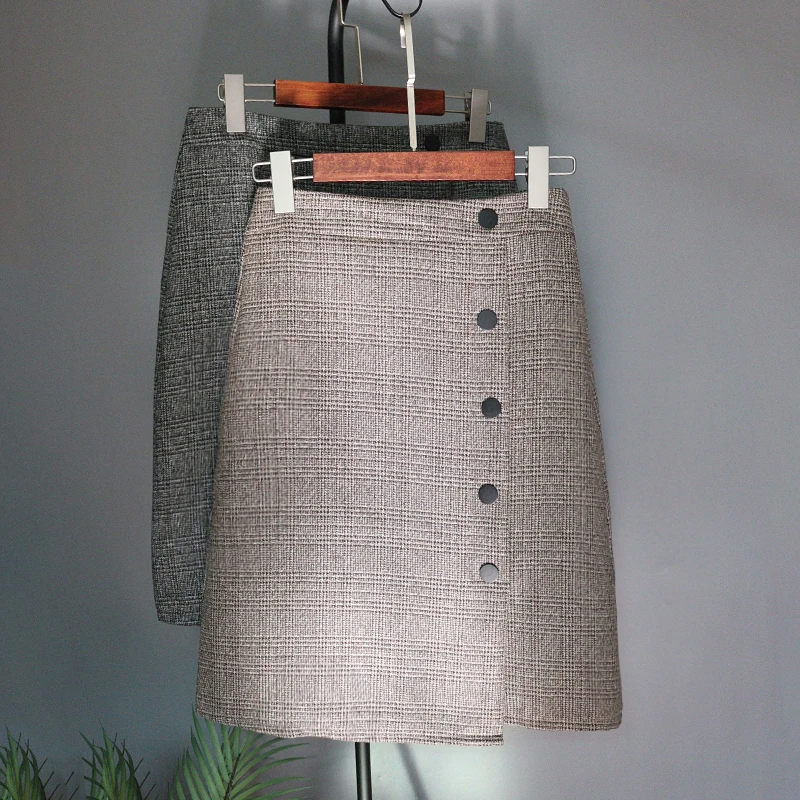 

2020 Spring Winter Midi Skirts Womens High Waist Plaid Wool Skirt Streetwear Korean Plus Size Ladies Skirts jupe femme