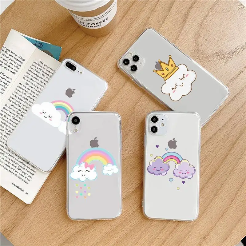 

Cartoon cute rainbow clouds Phone Case Transparent soft For iphone 5 6 7 8 11 12 s c se plus mini x xs xr pro max shell