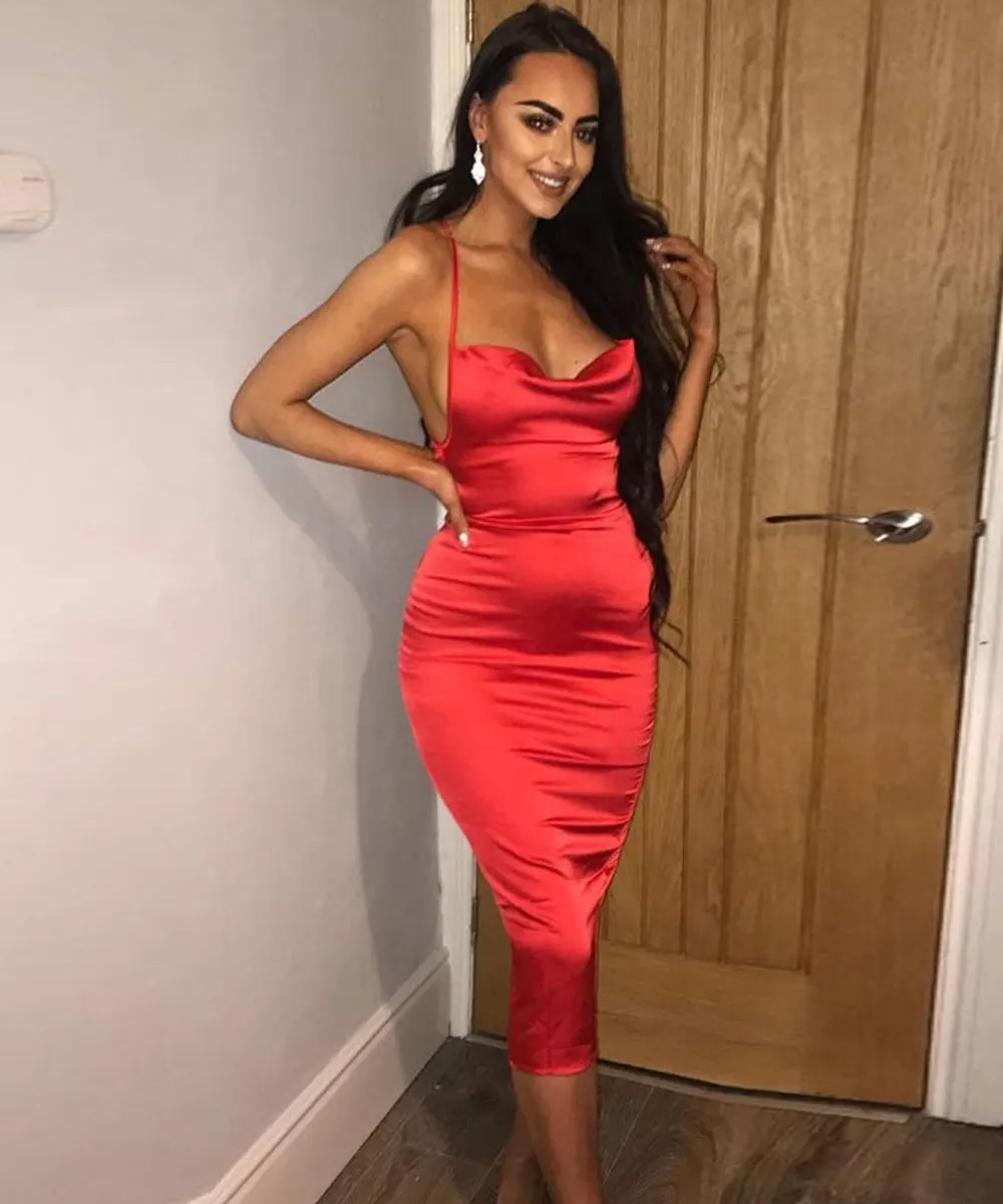 Women's Sexy Summer Sundress Spaghetti Straps Halter Backless Silk Sheath Midi Dress Evening Club Casual Slip Wrap Dresses | Женская