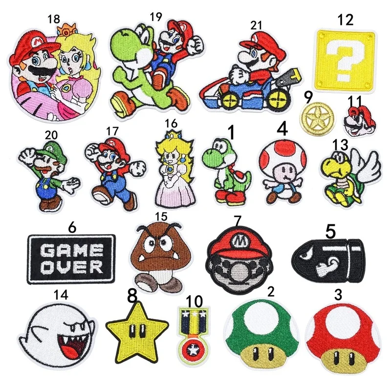 Pegatinas de tela de dibujos animados de Super MARIO Bros, adhesivos para ropa, parches decorativos, se pueden coser y planchar, 1 Uds.-1