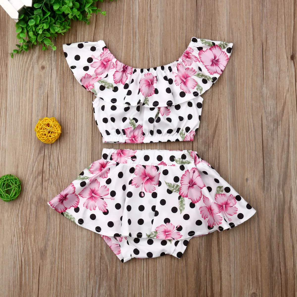 

Newest Fashion Newborn Baby Girl 0-3T Clothes Flower Print Polka Dot Crop Tops Tutu Short Pants 2pcs Outfits Summer