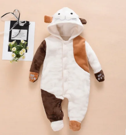 

Комбинезон с капюшоном для новорожденных мальчиков и девочек, милый длинный комбинезон на пуговицах с длинным рукавом и мультипликационным рисунком