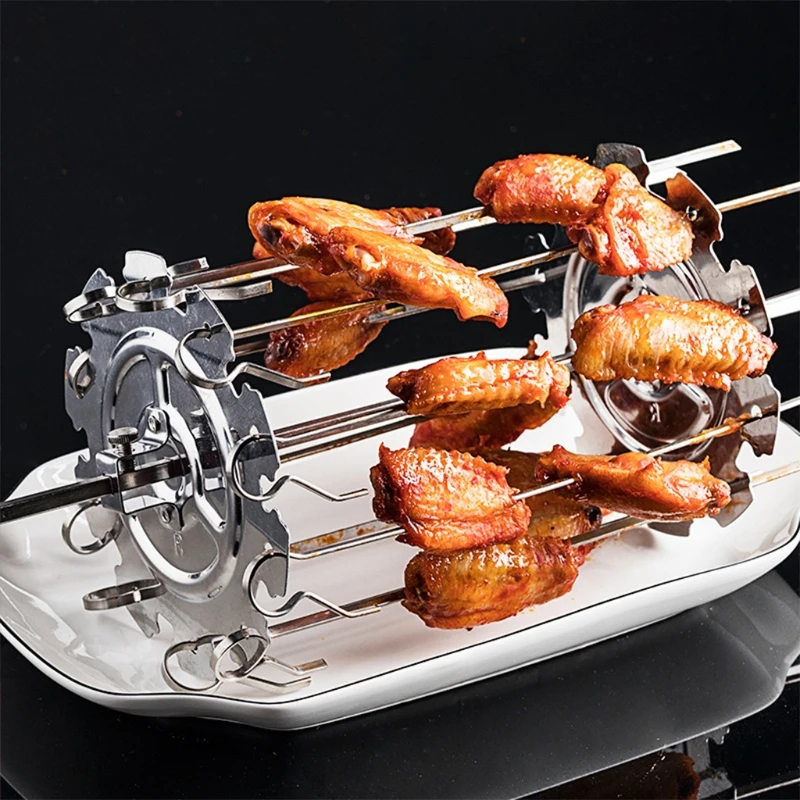 BBQ Grill Cage, Steel Metal Rotisserie Skewers Needle Cage Oven Kebab Maker Grill Barbecue Without Middle Rotating Rod