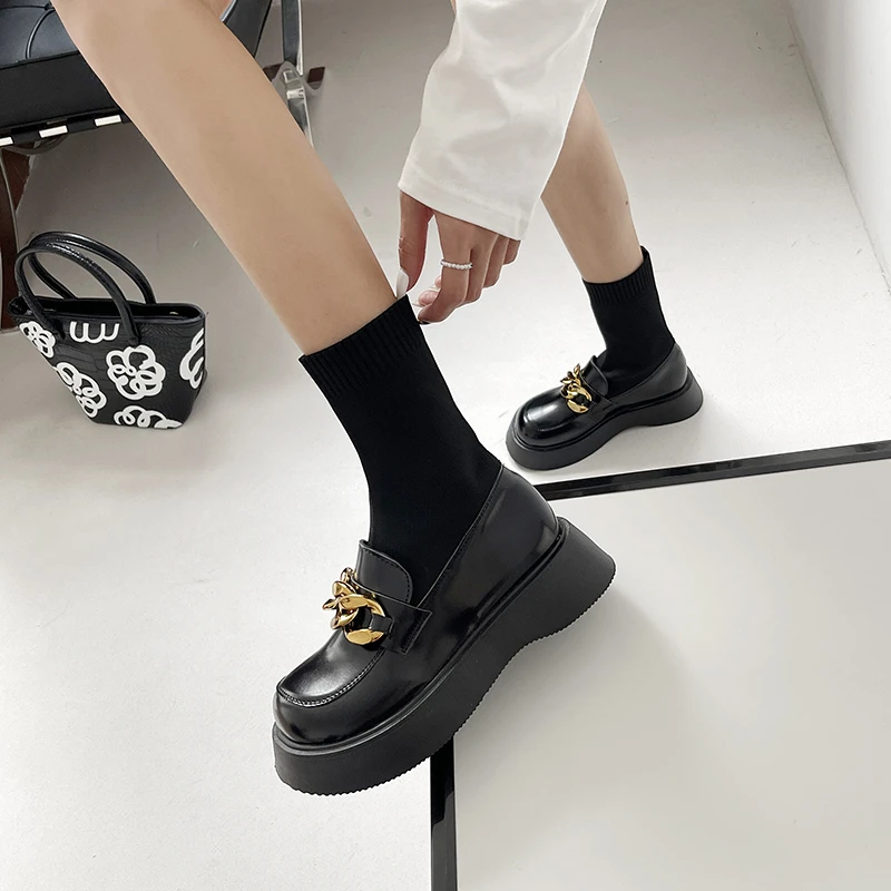 

Leather Loafers Women Shoes Mid Heel Square Toe Ladies Casual Shoes Women Penny Shoes Oxford Shoes For Women
