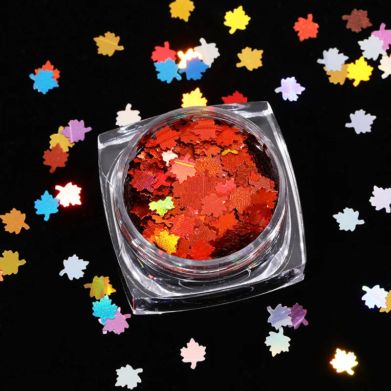 1 коробка Блестки для нейл Арта (искусство украшения ногтей) Осень кленовый лист