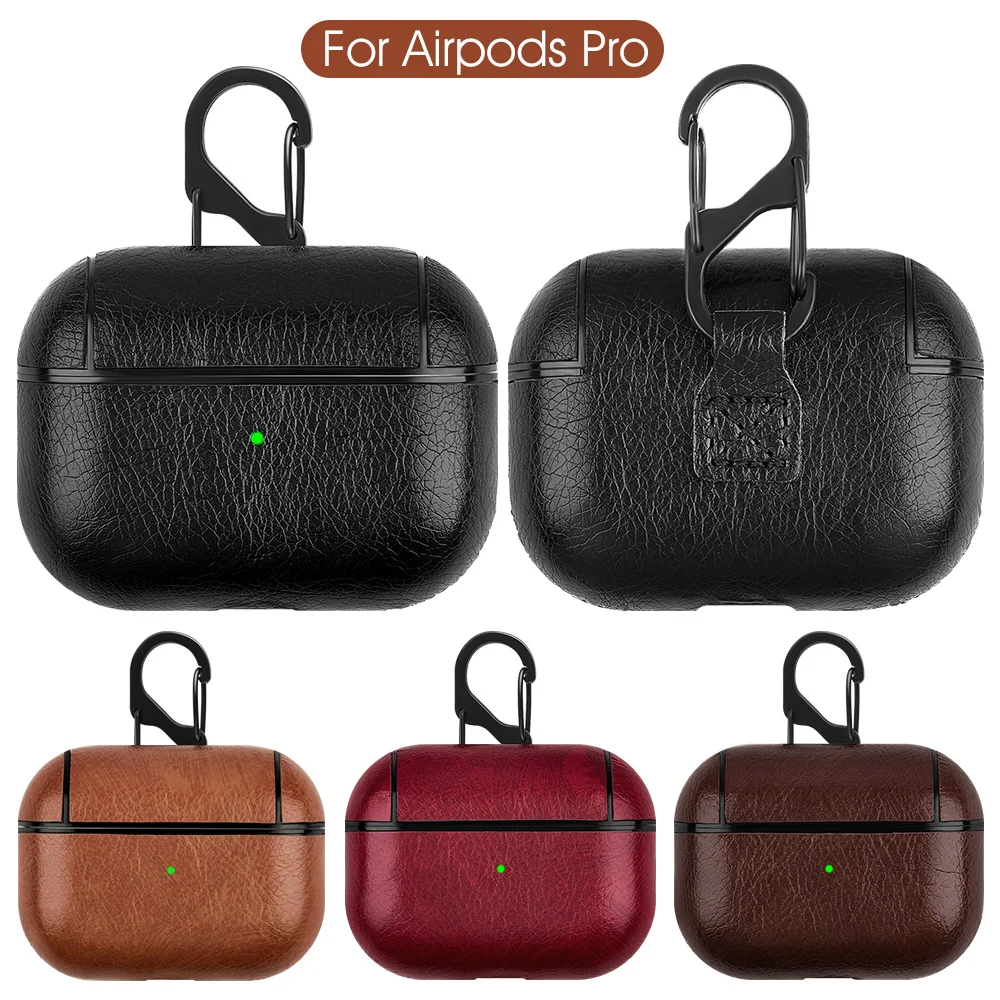 Кожаный чехол для наушников AirPods Pro защитный футляр защиты от потери с крючком Apple