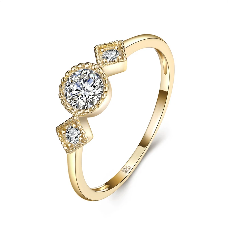 

ANZIW Classic 925 Sterling Silver Round Cut Three Stone Ring Wedding Engagement Bridal Rings For Women Party Lover Rings Jewelry