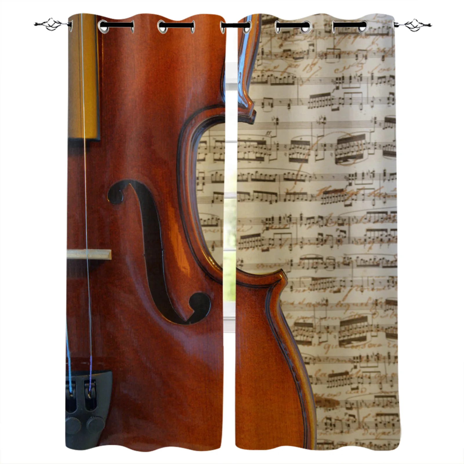 Коричневая занавеска для скрипки музыкальные ноты Классическая s на шторы окна