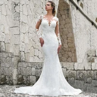mermaid wedding dress 2020 v neck lace appliques bridal dress long sleeves wedding party gown vestidos de noiva plus size