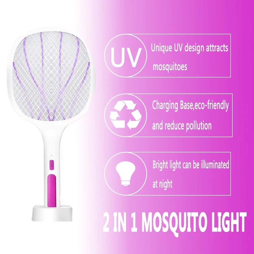 

3000V Electric Flies Swatter Killer with UV Light USB Rechargeable LED Lamp Summer Mosquito Trap Racket Anti Insect Bug Zapper