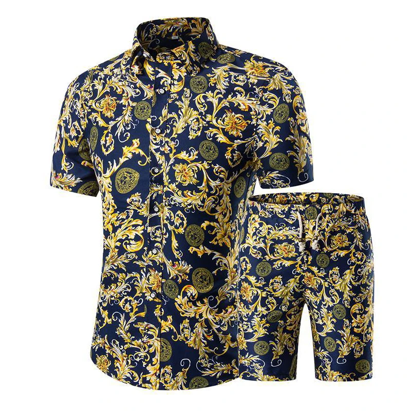 Мужской повседневный костюм из двух предметов рубашка с коротким рукавом и шорты