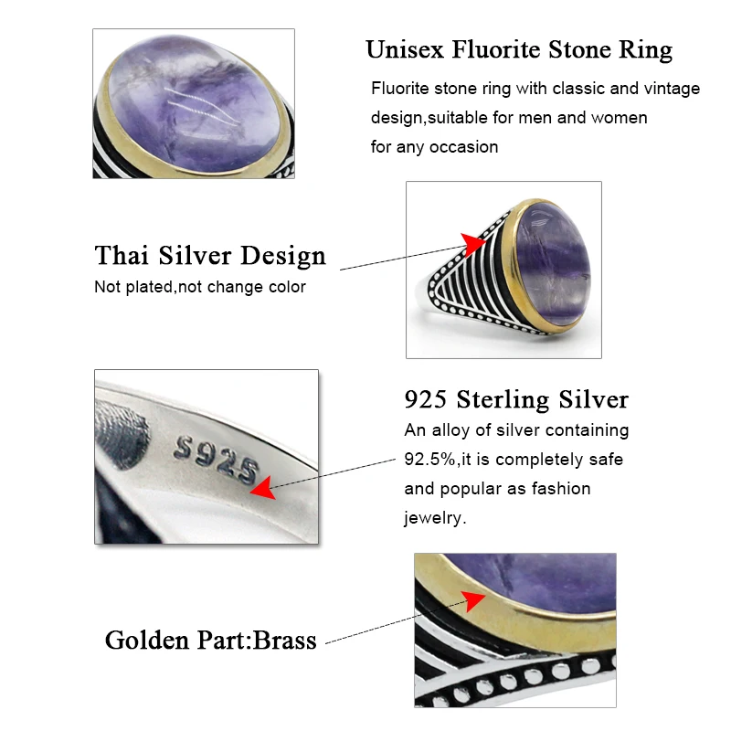 Кольцо из натурального флюорита для женщин и мужчин винтажное великолепное