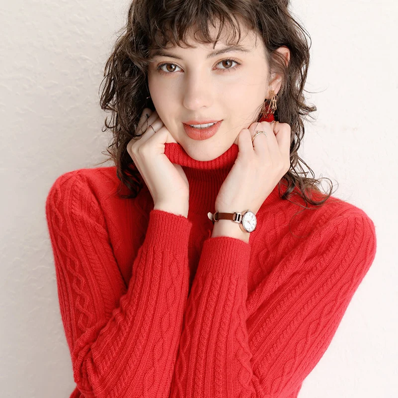 Осенне-зимний свитер для женщин с высоким воротником вязаный кашемировый 2019