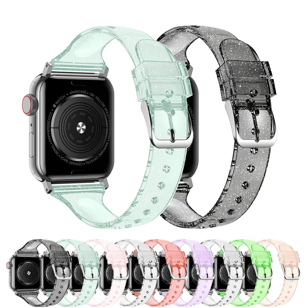 Силиконовый ремешок для Apple watch 38 мм 42 iWatch 40 44 Тонкий блестящий браслет serie 5 4 3