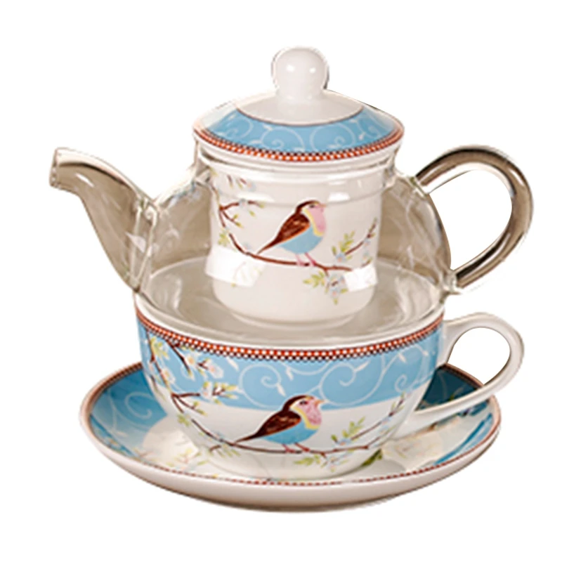 Керамика цветок Чай чайников для заварки цветочного чашка с изображением птиц и