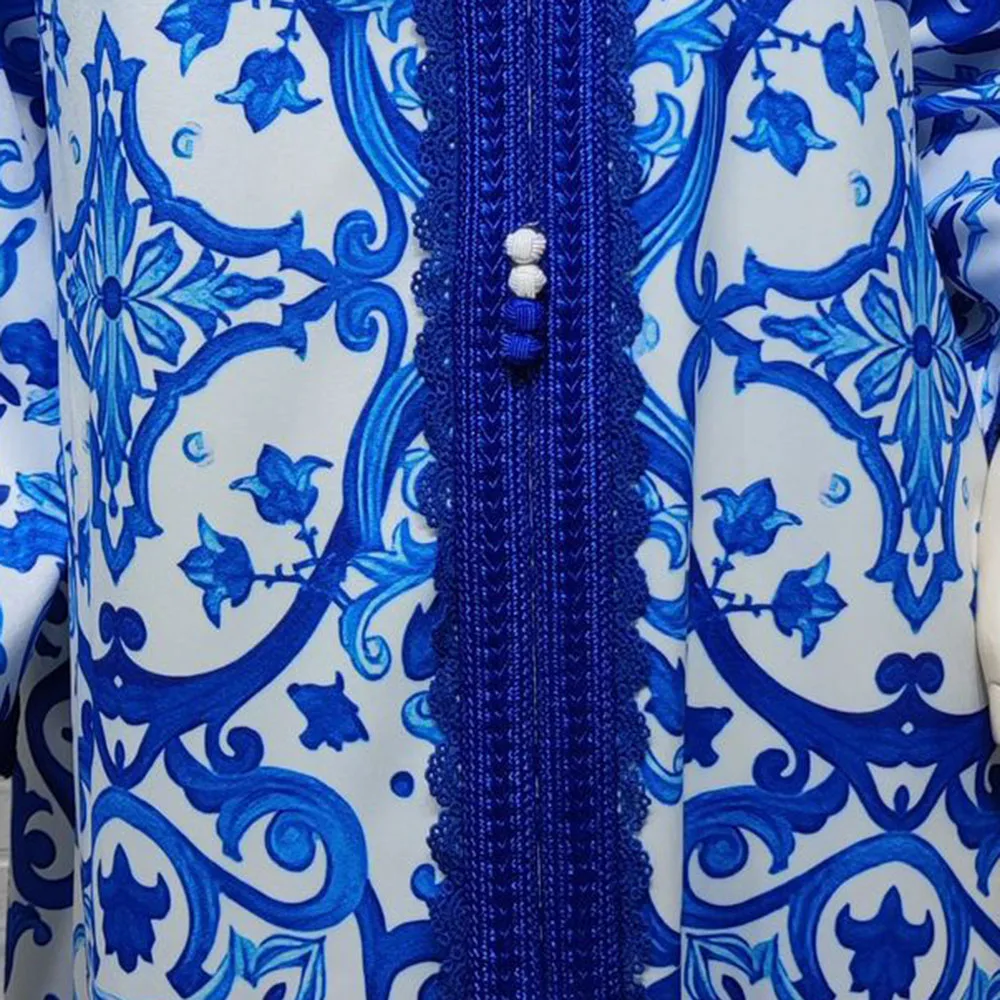 

2021 Fashion Women's Dress Muslim Temperament Elegant Designer Simple Popular Printing V-neck Long Sleeve