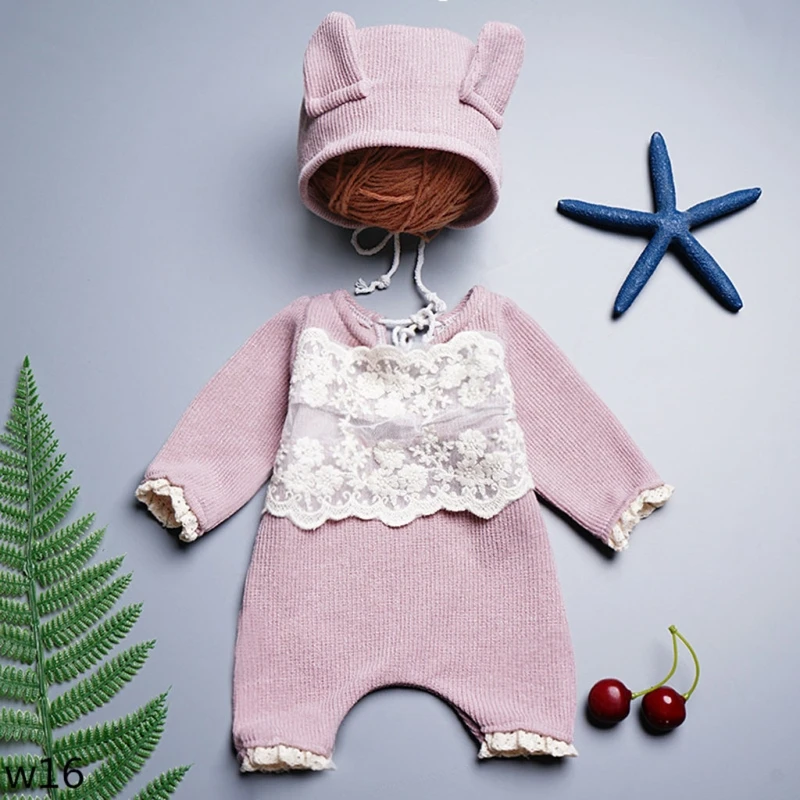 Mono de mameluco con orejas T5EC para beb&eacute;s, Kit de ropa para sesi&oacute;n de fotos, trajes, sombrero de beb&eacute;, conjunto de Mono para fotograf&iacute;a de reci&eacute;n nacido, 2 uds.-2