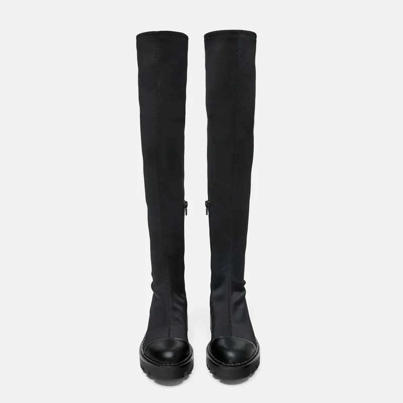 

Женские сапоги выше колена, эластичные тонкие сапоги, новинка зимы 2021, модные Универсальные высокие сапоги с круглым носком