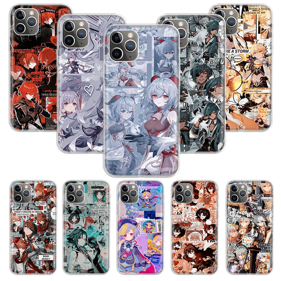 

Genshin Impact Anime Case Coque For iPhone 11 12 Pro Max 13 Mini XR X XS Max 7 8 6 6S Plus Soft Clear Cover Funda Capa