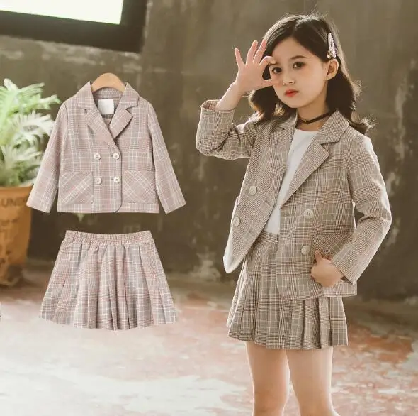 Одежда для подростков девочек костюм Весенняя детская одежда клетчатая куртка и