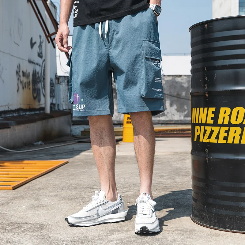 

Blue Men Straight Shorts Summer New Men's Outdoor Solid Color Cargo Shorts Male Casual Knee Length Shorts