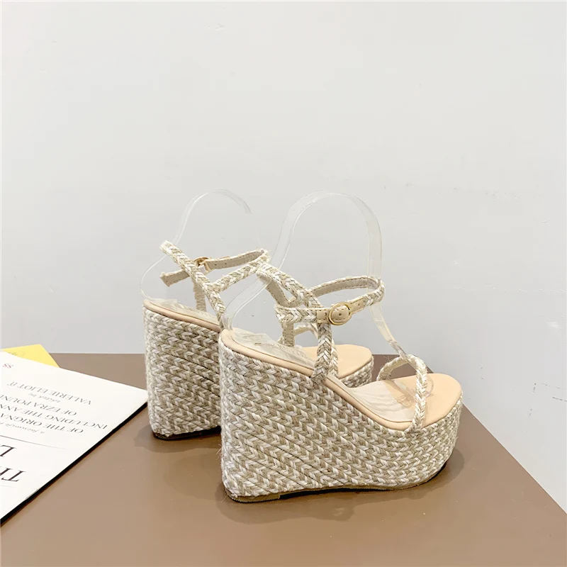 2019 г. женские босоножки на танкетке высоком каблуке 12 5 см м Женская плетеная