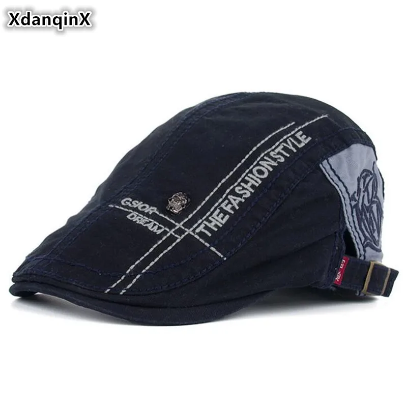 

XdanqinX 100% Cotton Letter Embroidery Berets Men's Fashion Vintage Tongue Caps Snapback Cap Adjustable Size Retro Sunshade Hats