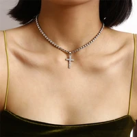 ailodo fashion crystal cross pendant necklace for women gold silver color party wedding statement necklace collier jewelry gift
