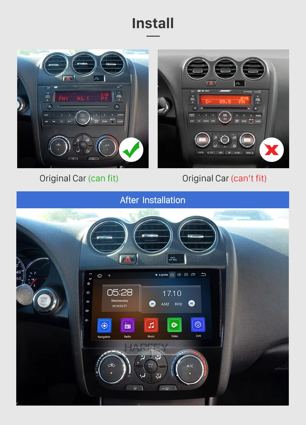 Harfey 9 дюймов 4+ 64 ГБ Android 9,0 gps радио OEM HD сенсорный экран для Nissan Teana Altima Руководство A/C 2008-2012 головное устройство USB wifi