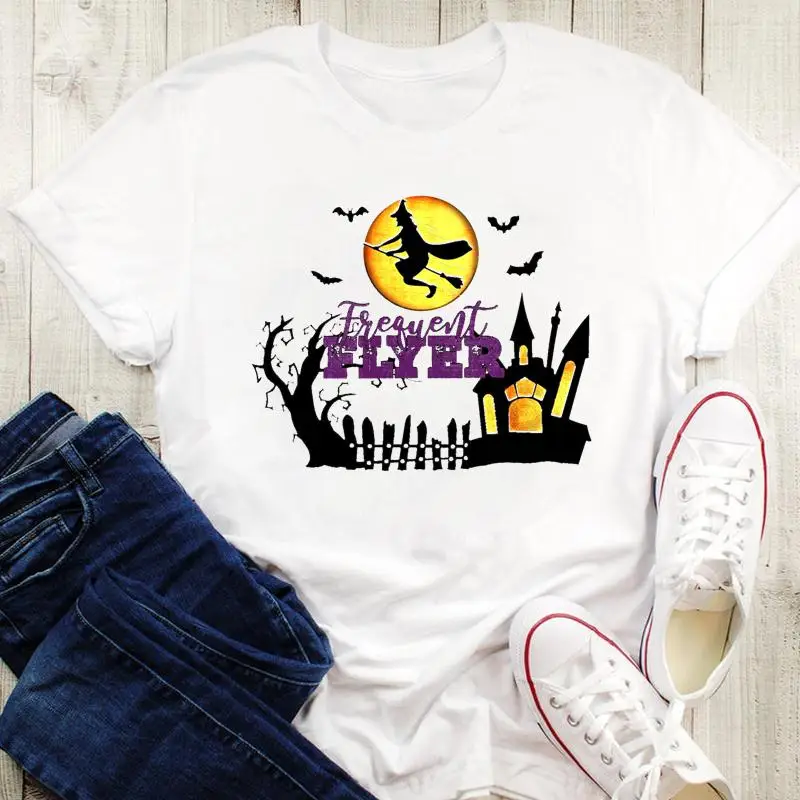 

Fall Autumn Skull Scary 90s Love Cute Graphic Print Tees Women Halloween Thanksgiving Female Style Cartoon Tops Tshirt T-Shirt