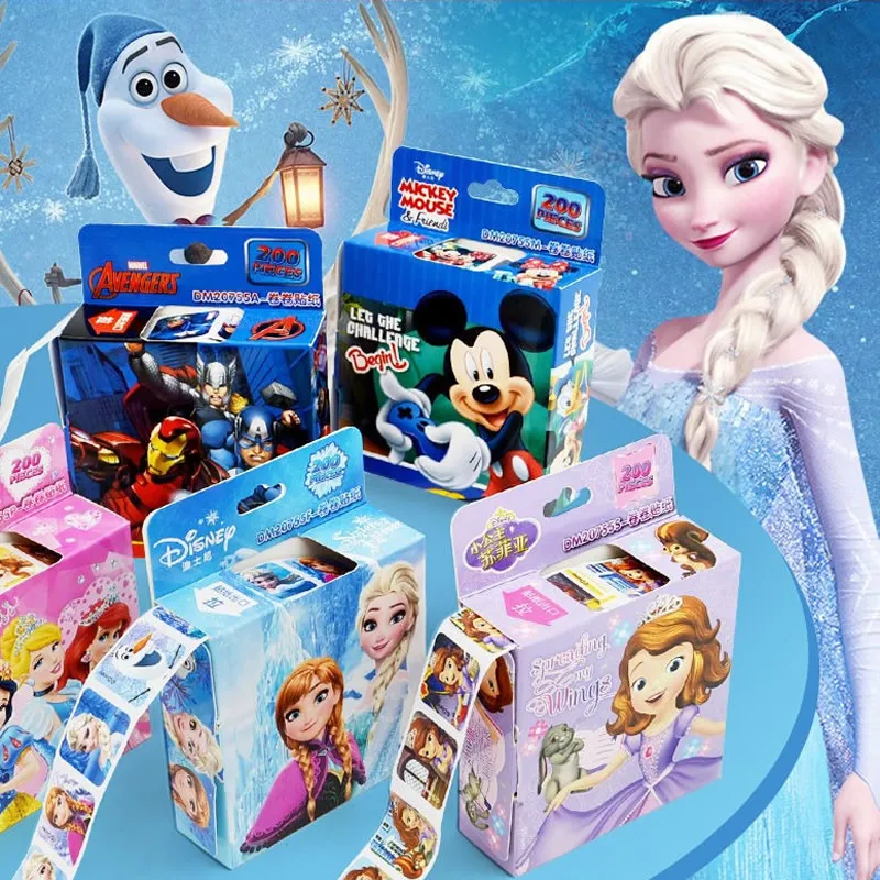 

200Pcs/Box Disney Frozen Cartoon Stickers Princess Mickey Sofia Removable Sticker Girl Kids Children Teacher Reward Toys Gift